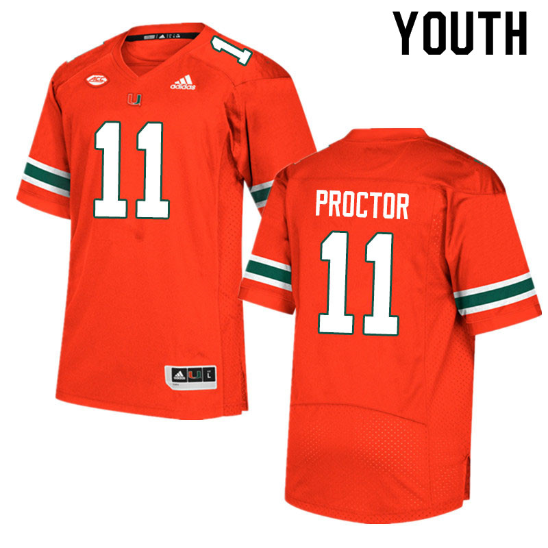 Adidas Miami Hurricanes Youth #11 Carson Proctor College Football Jerseys Sale-Orange - Click Image to Close